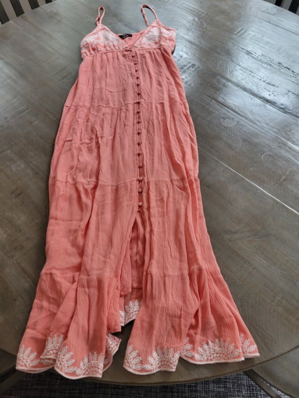 Women's Lulus Maxi Dress, Size M, Peach with White Embroidery
